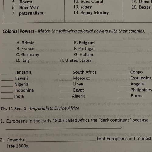 Please help- this is in section of “New Imperialism” and Colonial Powers