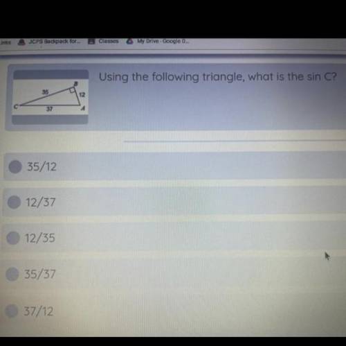 Using the following triangle what is the sin c?