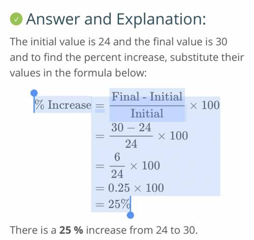 If 24 is increased to 30, the percent of increase is how much
%.
