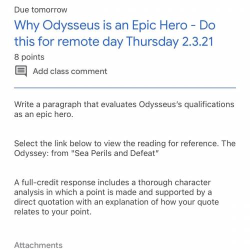 Write a paragraph that evaluates Odysseus's qualifications

as an epic hero.
Select the link below