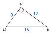 Find $\sin D$ , $\sin E$ , $\cos D$ , and $\cos E$ . Write each answer as a fraction in simplest fo