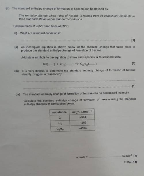 Enthalpy change of formation of hexane tasks