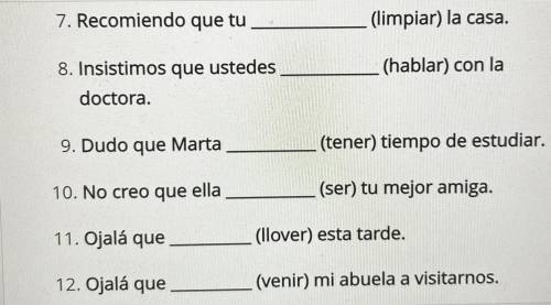 Please conjugate the verb into the present subjunctive for each of the following sentences.