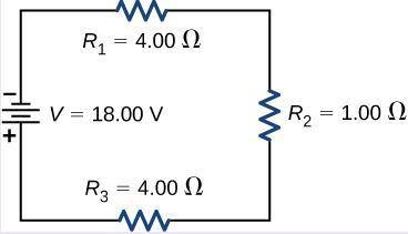 Consider the circuit shown below V=18.00V. The terminal voltage of the battery is.

(a) Find the e