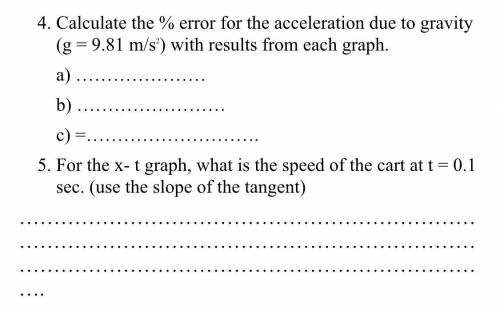 Calculate the % error for the acceleration due to gravity (g = 9.81 m/s ^ 2) with results from each