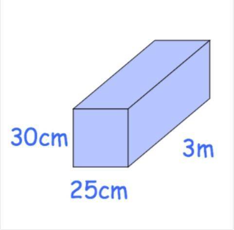 He shape is a cuboid.
Find the surface area of the cuboid in cm. 
100 cm = 1cm
