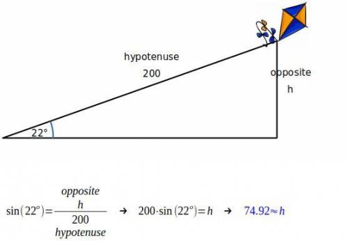 when a kite is flying the string makes an angle of 22 degrees with the horizontal and the string is