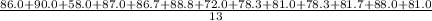 \frac{86.0 + 90.0 + 58.0 + 87.0 + 86.7 + 88.8 + 72.0 +78.3 + 81.0 + 78.3 + 81.7 + 88.0 + 81.0}{13}