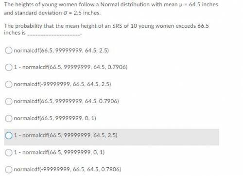 The heights of young women follow a Normal distribution with a mean u = 64.5 inches and standard de