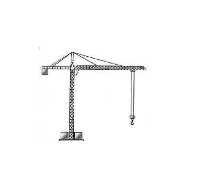 The crane has a heavy concrete block attached to one end of its arm, and others placed around its b