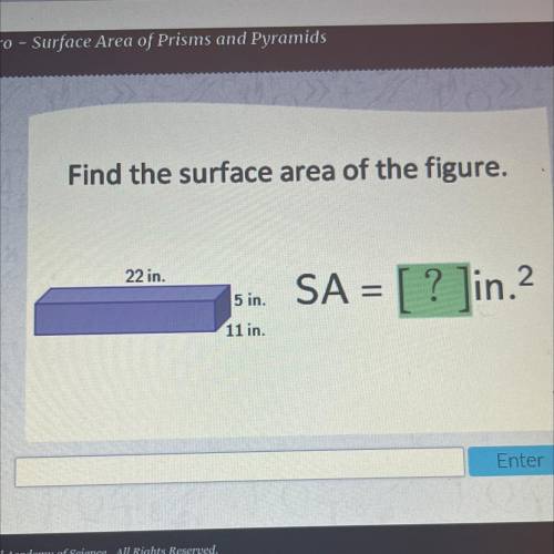 Find the surface area of the figure 22in 5in 11in SA= in.2
