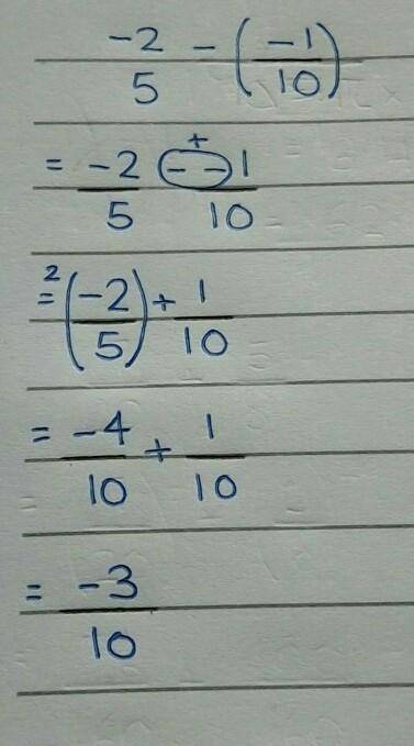 Can anybody tell me what is the answer to -2/5 - (-1/10)