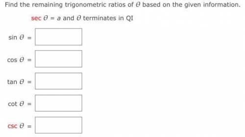 Find the remaining trigonometric ratios of based on the given information.