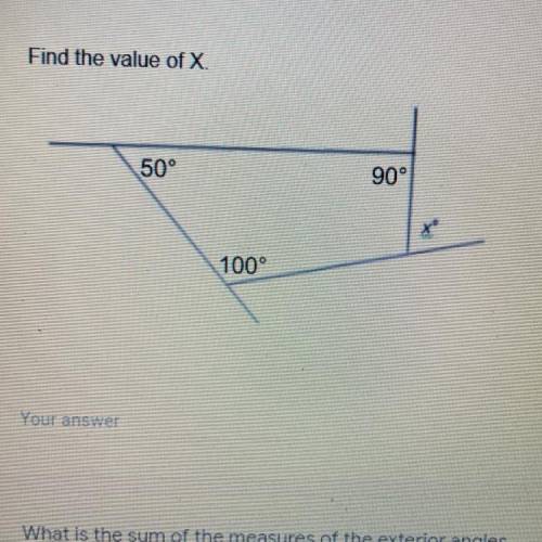 Find the value of X.
50°
90°
100°