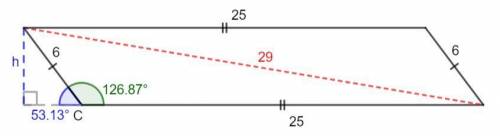 A parallelogram has adjacent sides 25 cm and 6 cm . if one diagonal is 29 cm then find area , height