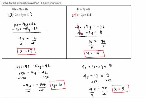 Solve by the elimination method. Check your work.
