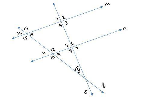 Line m || n cut by transversals t and s. If m<2 = 100 degrees, m<13 = 135 degrees, and m<9