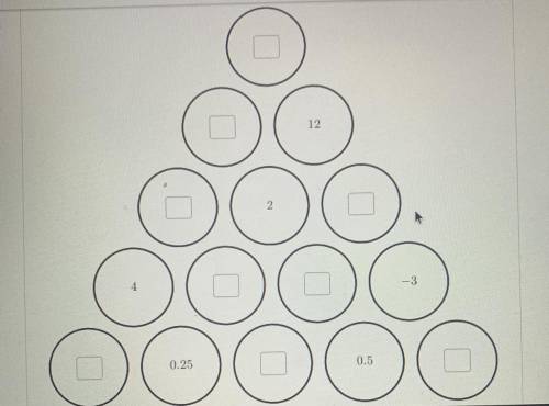 **ANSWER NEEDED QUICKLY** Here is a number pyramid puzzle.

Fill in each blank with a number so th