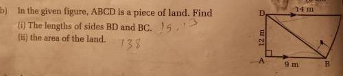 In the given figure ABCD is a piece of land find the length of side BD and BC and the area of the l