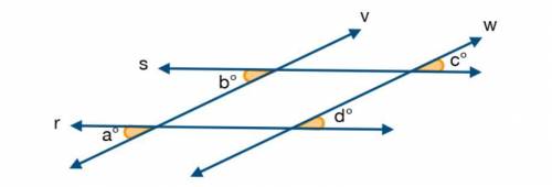 Which pair of angles are alternate exterior angles of parallel lines v and w?

b° and d°
a° and b°