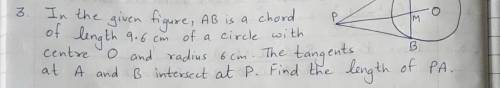 AB is a chord of length 9.6 cm of a circle with centre O and radius 6 cm.If the tangents at A and B
