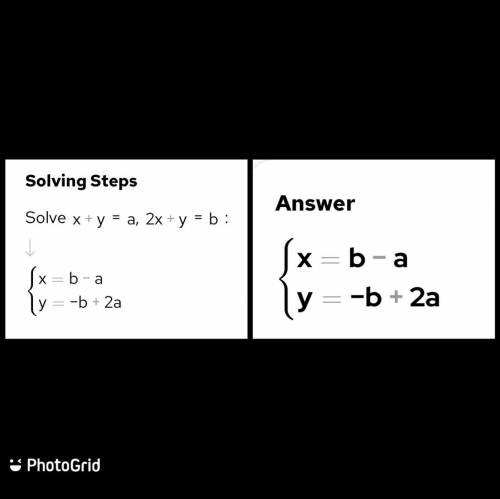 look at the simultaneous equations: x+y=a and 2x+y=b. write an expression for x in terms of a and b.