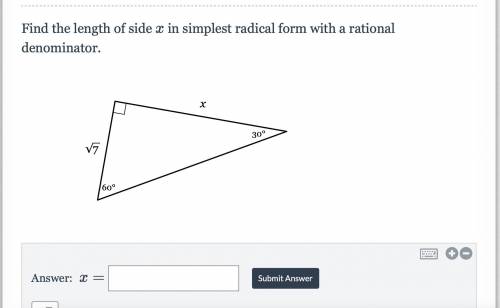 Find the length of side X in simplest radical form with a rational denominator.