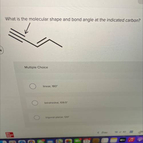 What is the molecular shape and bond angle at the indicated carbon?