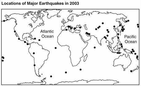 During the year 2003, the number of earthquakes that occurred was higher than usual. The map below