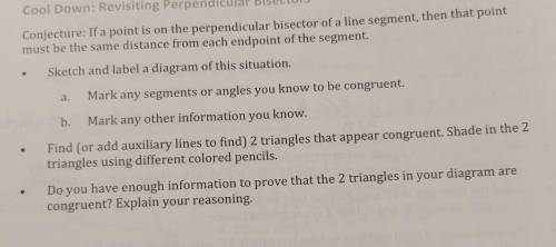 Help..

Conjecture: If a point is on the perpendicular bisector of a line segment, then that point