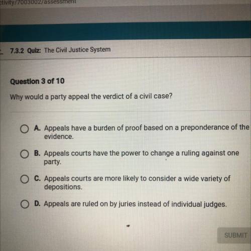 Why would a party appeal the verdict of a civil case?