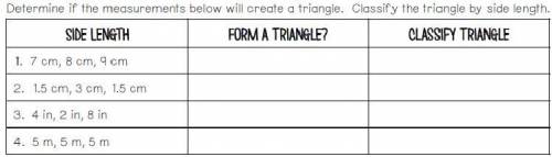 Determine if the measurements below will create a triangle