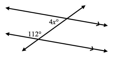 Use your knowledge of angle relationships to solve for x in the transversals below
x=