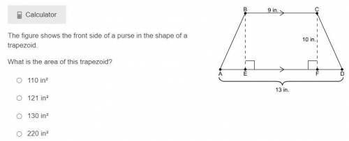 The figure shows the front side of a purse in the shape of a trapezoid.

What is the area of this