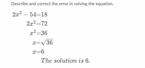 HELP !! How can I Describe and correct the error in solving this equation below in the image .