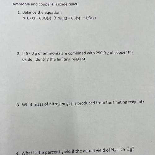 Ammonia and copper (lll) oxide react worksheet