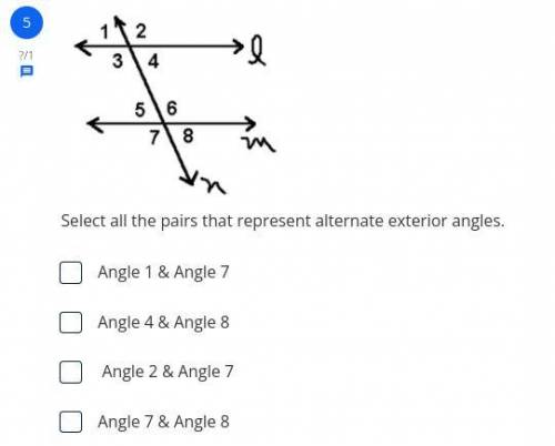 Select all the pairs that represent alternate exterior angles.
