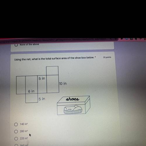 Using the net what is the total surface area of the shoe box below
