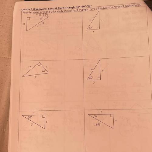 Special right triangle 30-60-90 degrees lesson 3 homework