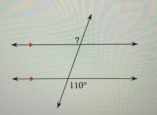 What is the measure of the indicated angle?
A 180°
B 110°
C 70°
D 90°