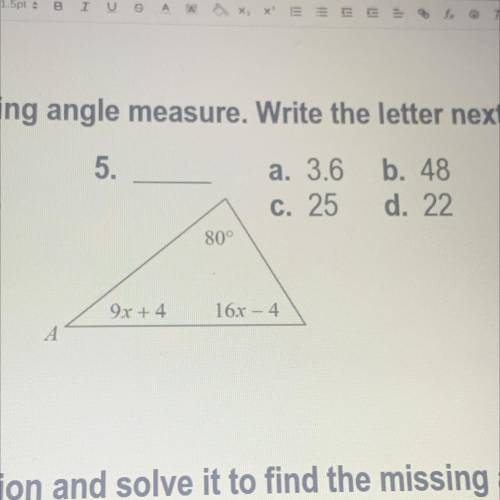 5. find the missing angle measure