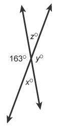 What is the measure of Angle y in this figure?

Two intersection lines. All four angles formed by