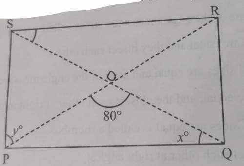 In the given figure PQRS is a rectangle. Find the measure of x and y 80°
