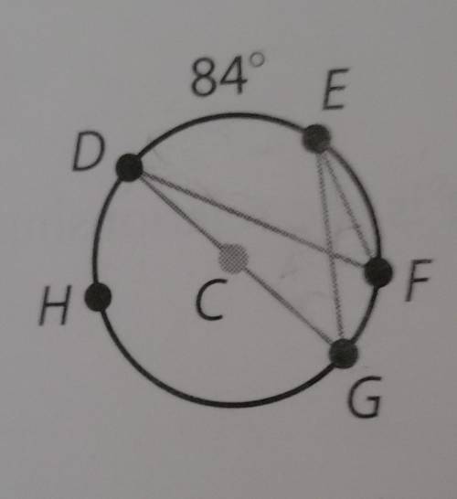 In circle C, mDE = 84°. Find each measure.1. measure of angle EFD