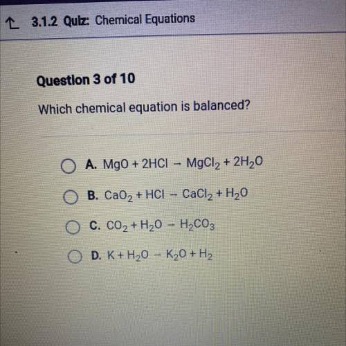 Which chemical equation is balanced?