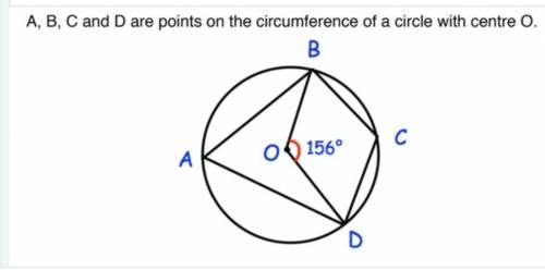 A, B, C, D are points of the circumference of a circle with centre O. Find angle BAD.