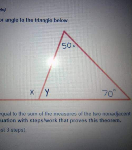 In the figure, x is an exterior angle to the triangle below.

a) Explain why x is equal to the sum