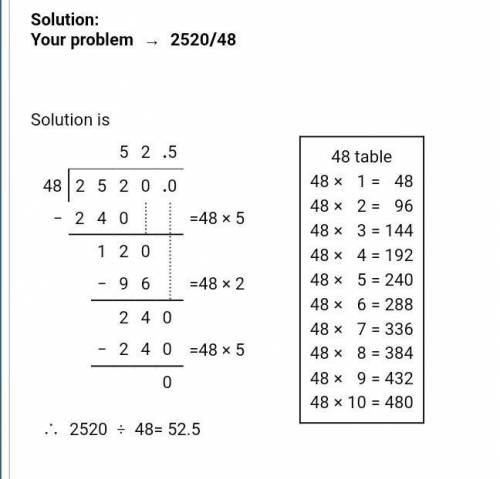 2520 divided by 48 please tell me the answer