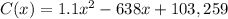 C(x)= 1.1x^2-638x+103,259