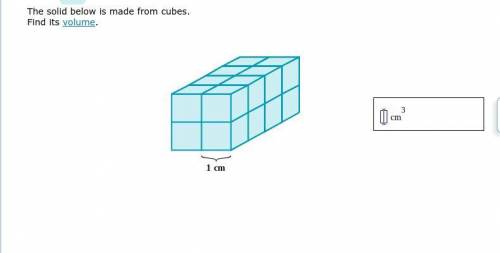 The solid below is made from cubes.
Find its volume.